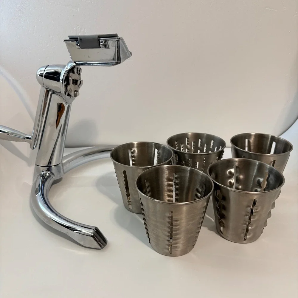 Vintage Stainless Steel Rotary Grater Slicer 5 Cones Manual Food Processor USED
